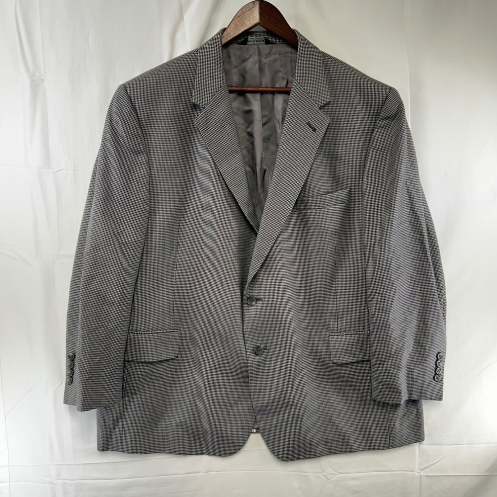 Jos. A. Bank Blazer Mens 48 SH Grey Houndstooth Wool Signature Collection *FLAW